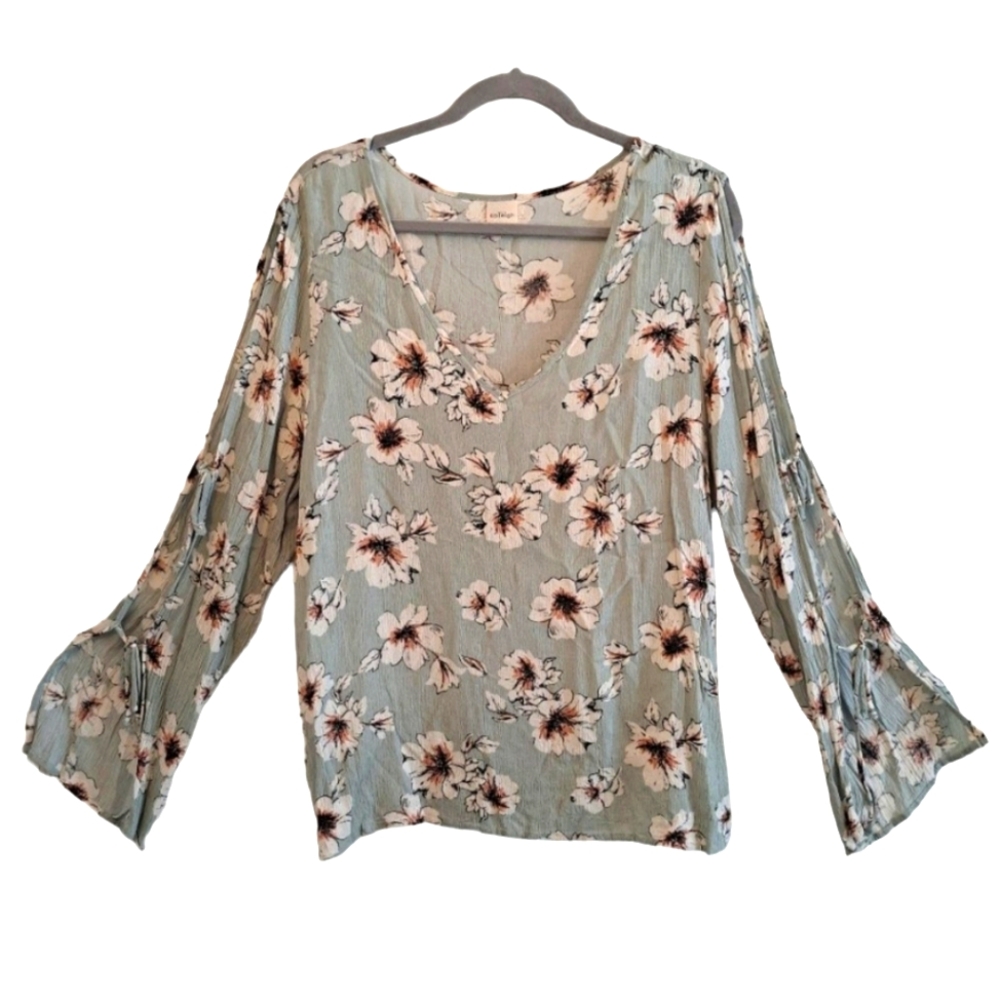 Kaileigh Stitch Fix Floral Long Sleeve Cut-Out Sleeve Blouse Top Rayon Size XL